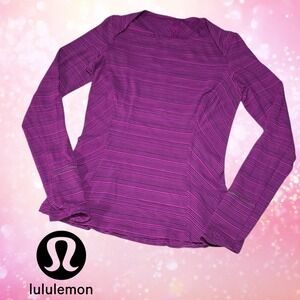 Lululemon Women's Kanto Catch Me Long Sleeve Stripe Running Athletic Top Plum 6